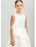 White Satin Flounce Flower Girl Dress